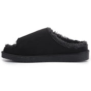 ELISE: Fur Lined Open Toe Suede Slippers