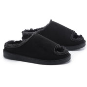 ELISE: Fur Lined Open Toe Suede Slippers