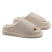 ELISE: Fur Lined Open Toe Suede Slippers