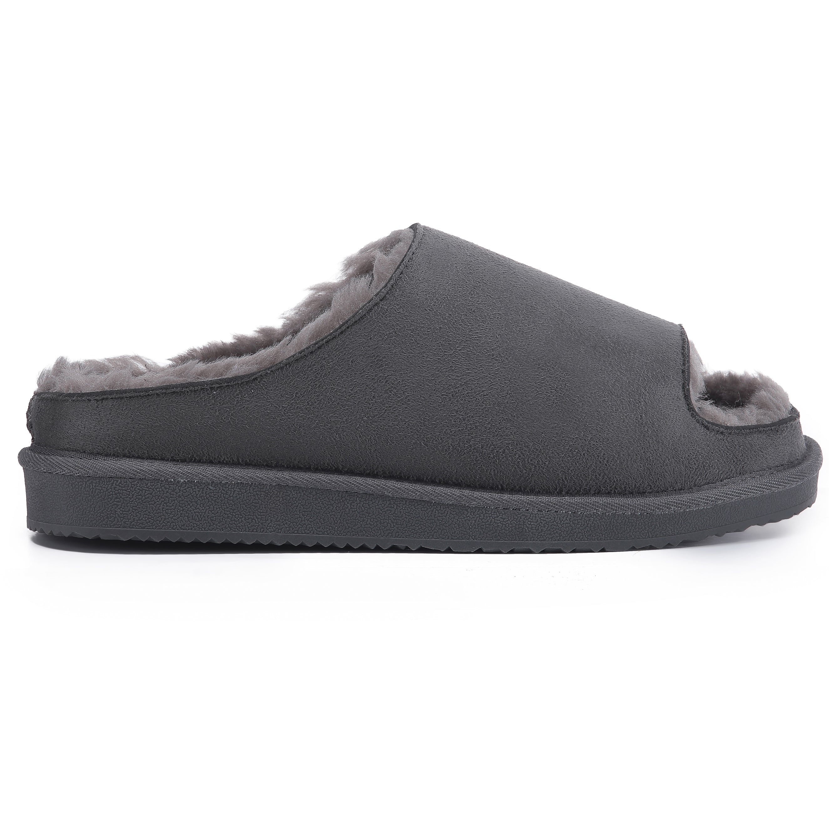 ELISE: Fur Lined Open Toe Suede Slippers