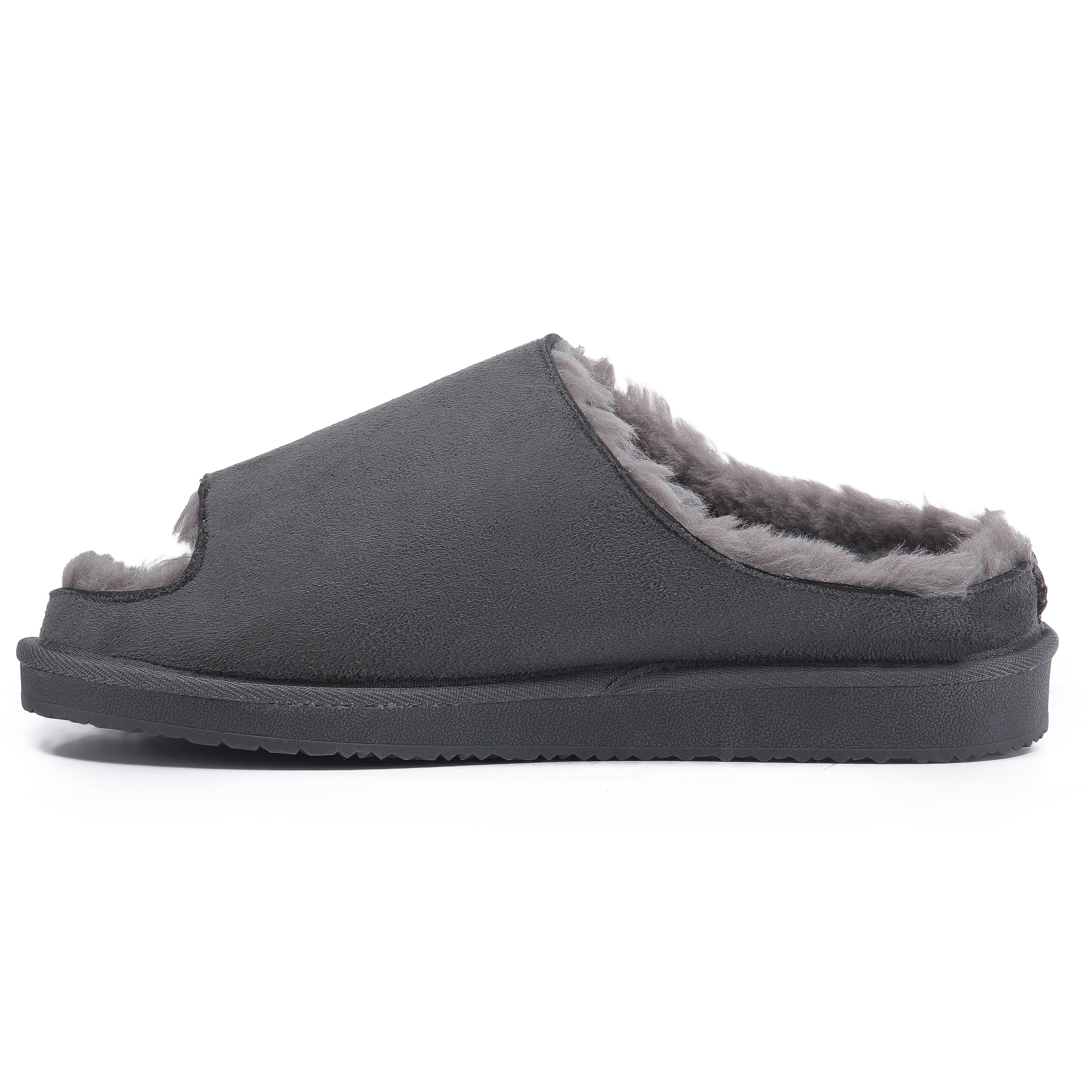 ELISE: Fur Lined Open Toe Suede Slippers