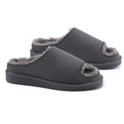 ELISE: Fur Lined Open Toe Suede Slippers