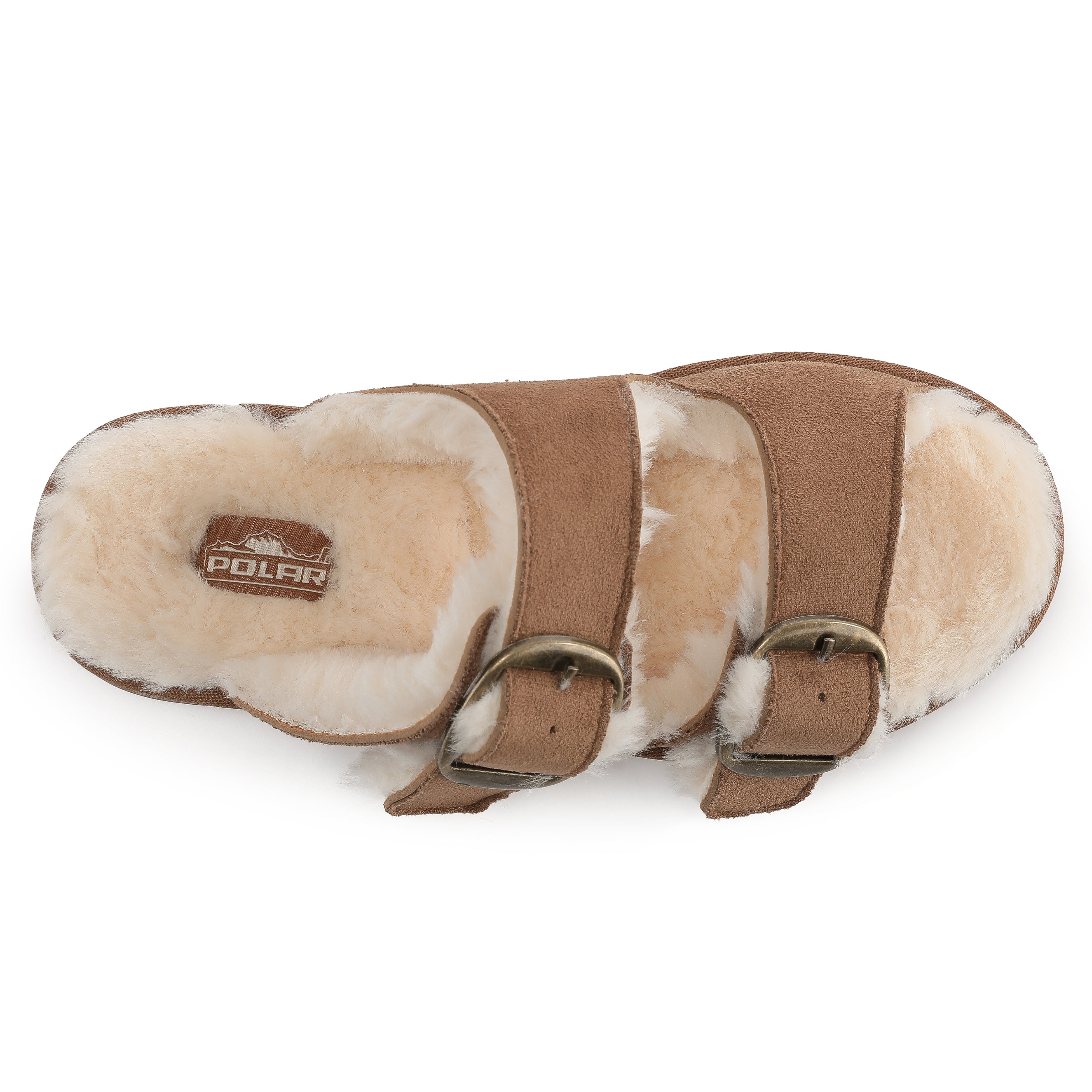VICTORIA: Open-Toe Fur Lined Buckle Sandals