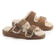 VICTORIA: Open-Toe Fur Lined Buckle Sandals