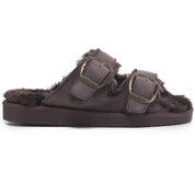 VICTORIA: Open-Toe Fur Lined Buckle Sandals