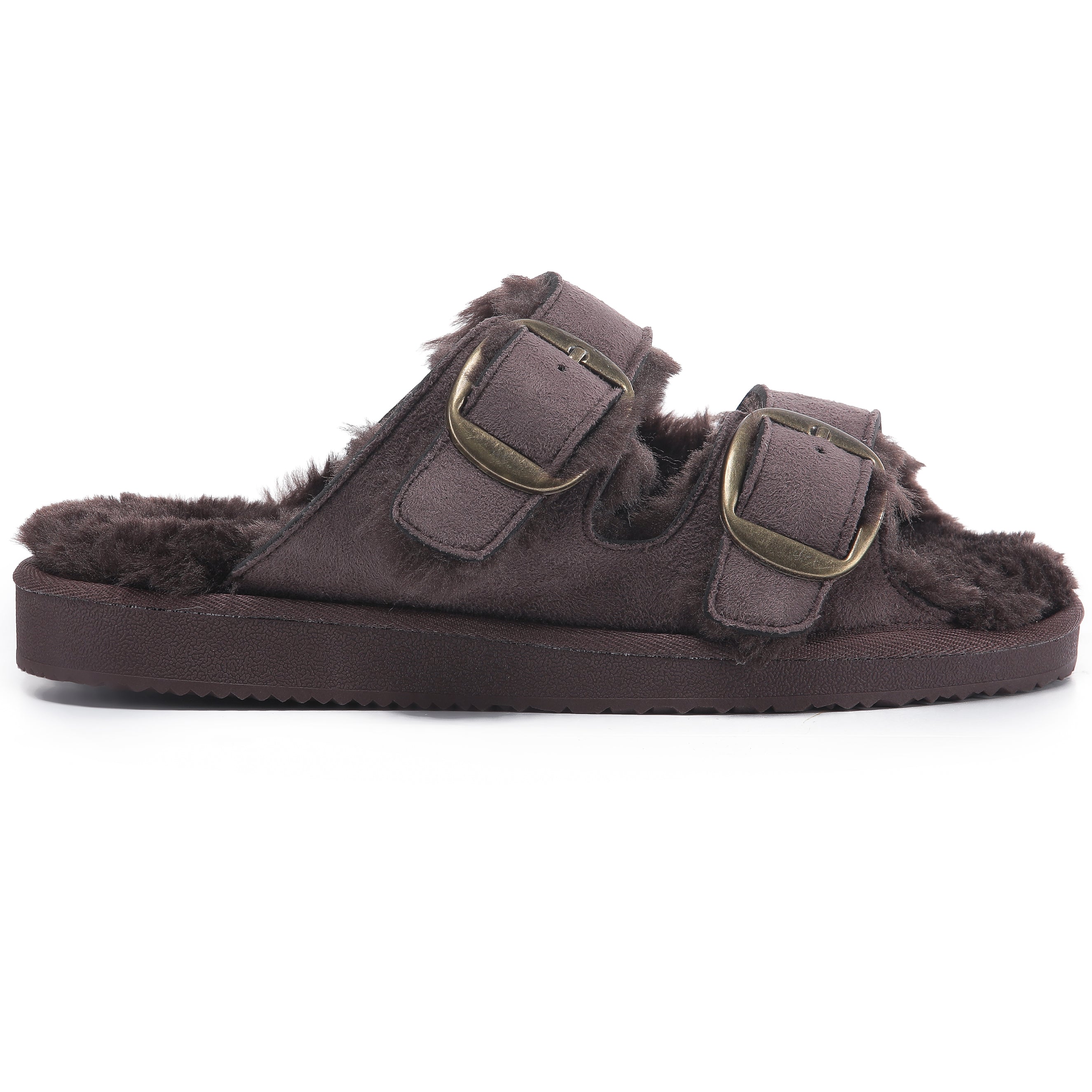 VICTORIA: Open-Toe Fur Lined Buckle Sandals