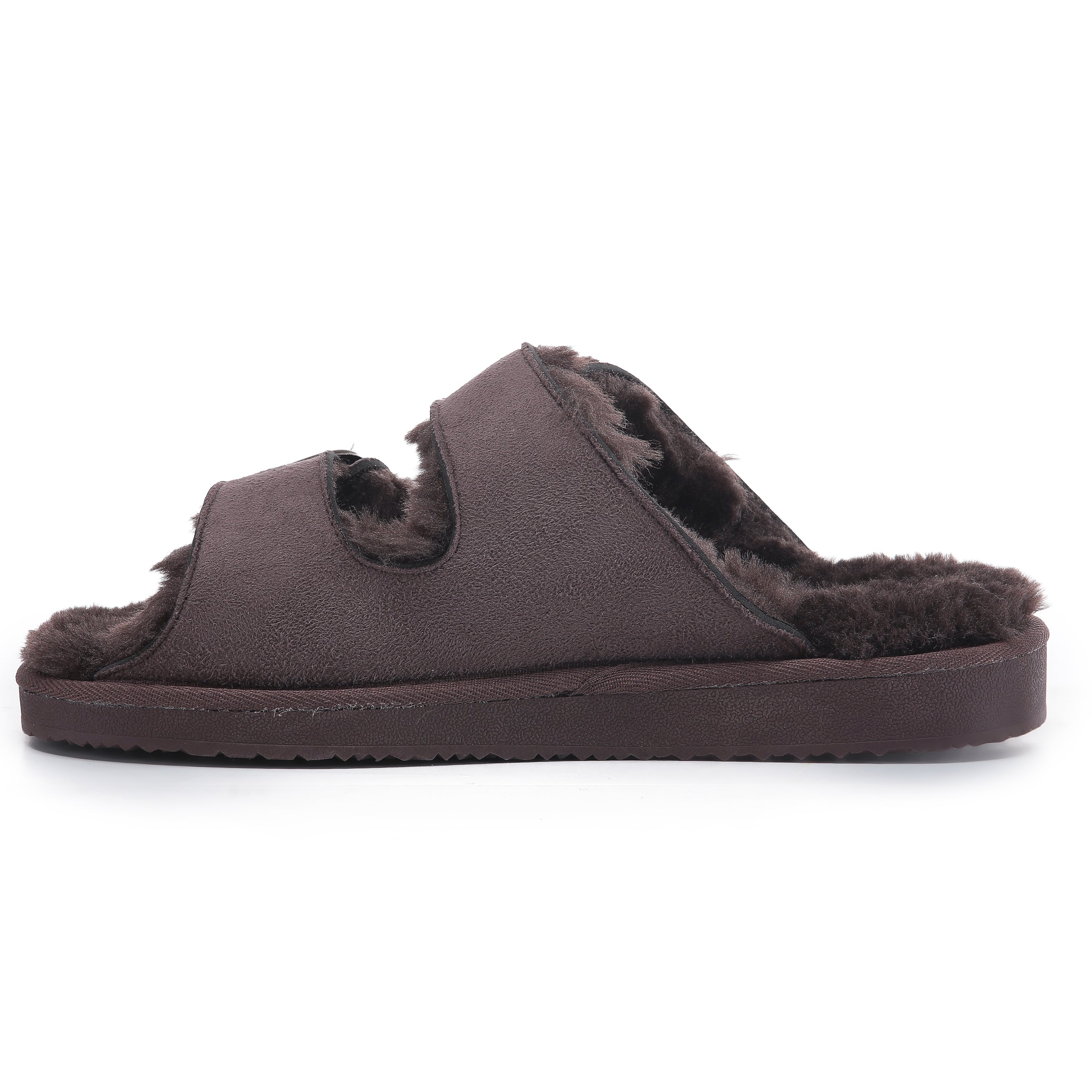 VICTORIA: Open-Toe Fur Lined Buckle Sandals