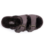 VICTORIA: Open-Toe Fur Lined Buckle Sandals