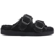 VICTORIA: Open-Toe Fur Lined Buckle Sandals