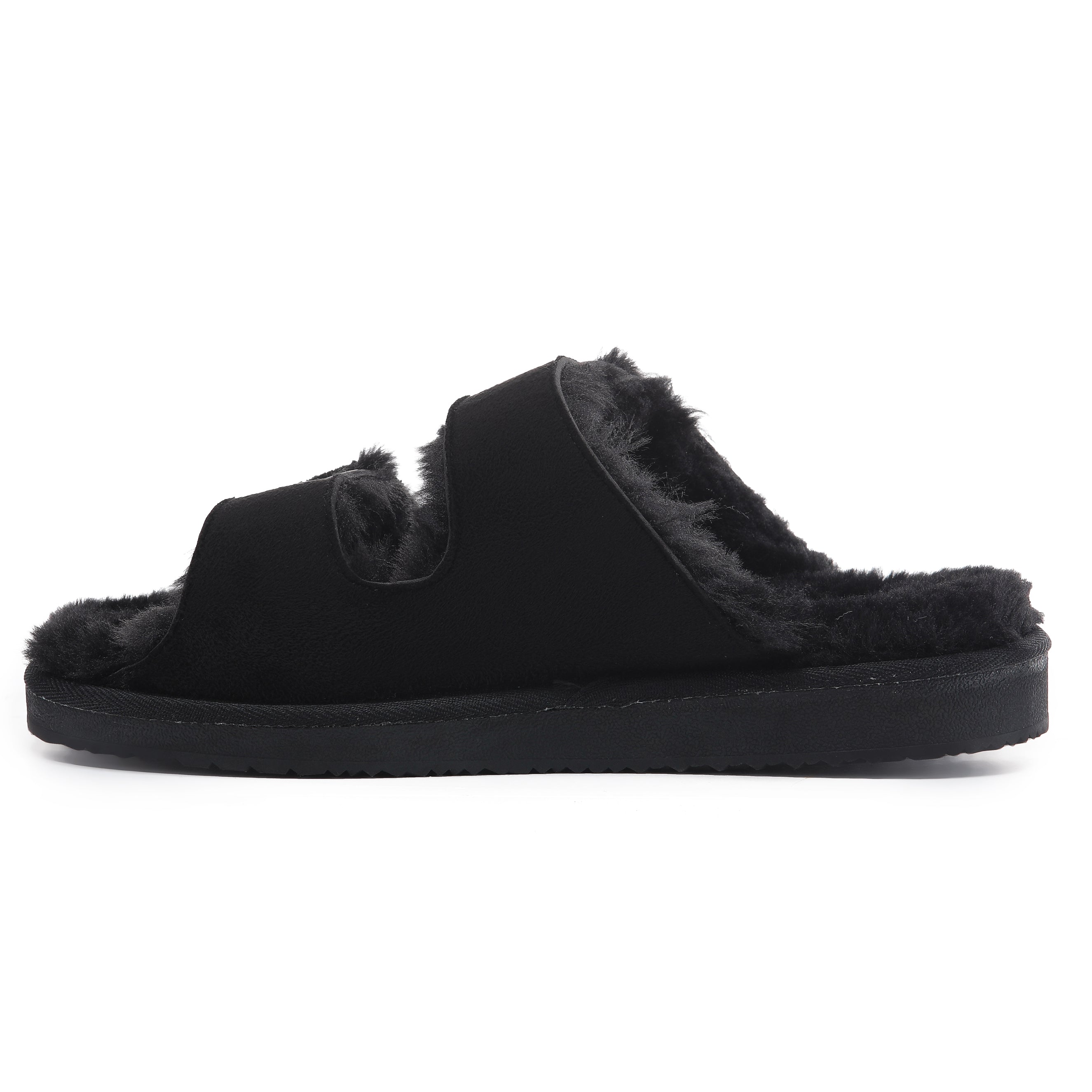 VICTORIA: Open-Toe Fur Lined Buckle Sandals