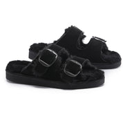 VICTORIA: Open-Toe Fur Lined Buckle Sandals