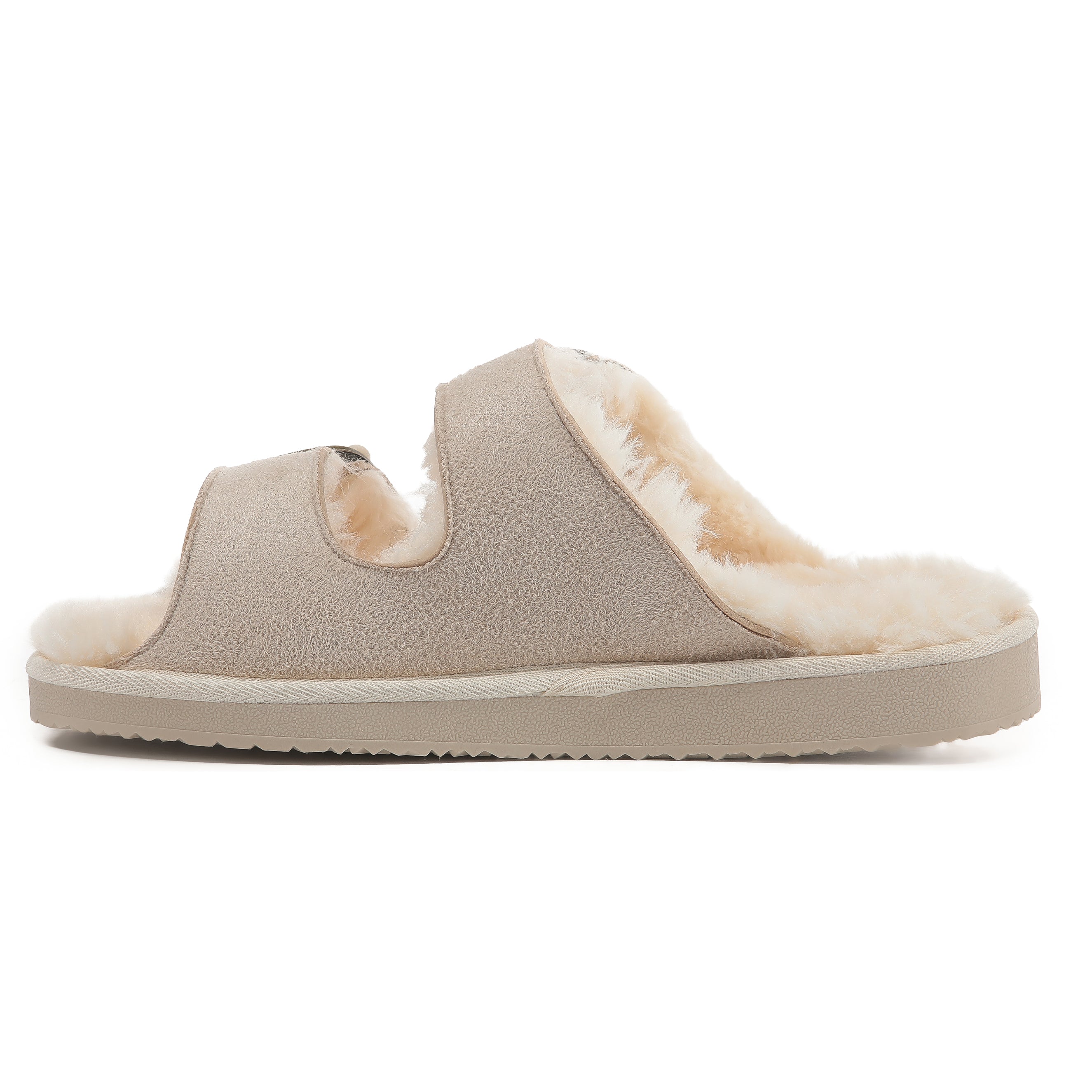 VICTORIA: Open-Toe Fur Lined Buckle Sandals