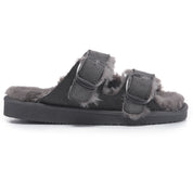 VICTORIA: Open-Toe Fur Lined Buckle Sandals