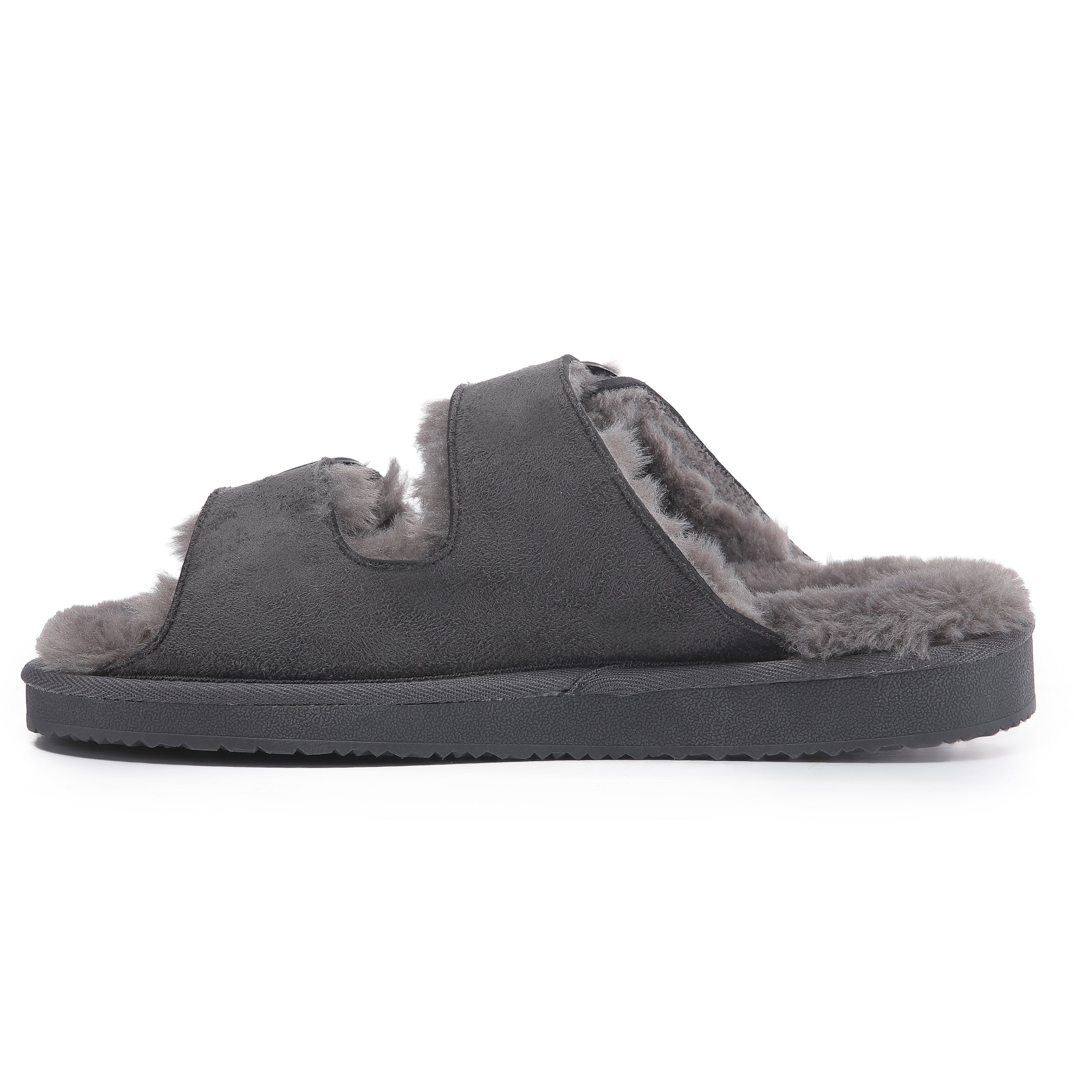 VICTORIA: Open-Toe Fur Lined Buckle Sandals
