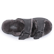 VICTORIA: Open-Toe Fur Lined Buckle Sandals