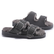 VICTORIA: Open-Toe Fur Lined Buckle Sandals