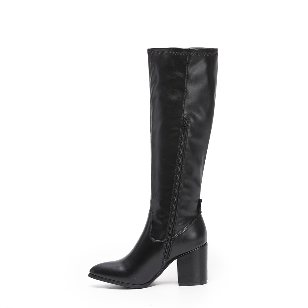 QUINN: Knee High Heeled Zip Up Long Boots