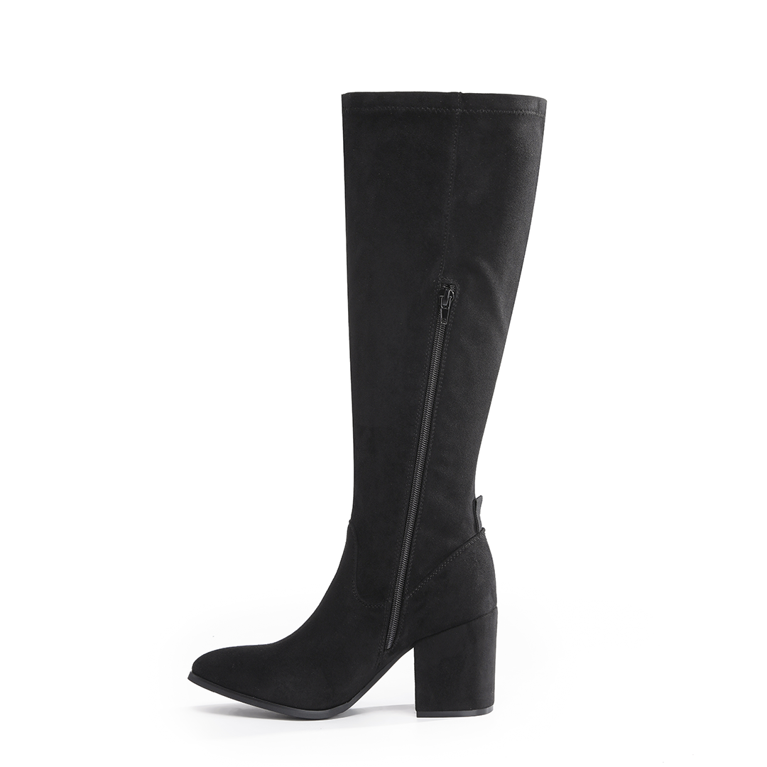 QUINN: Knee High Heeled Zip Up Long Boots
