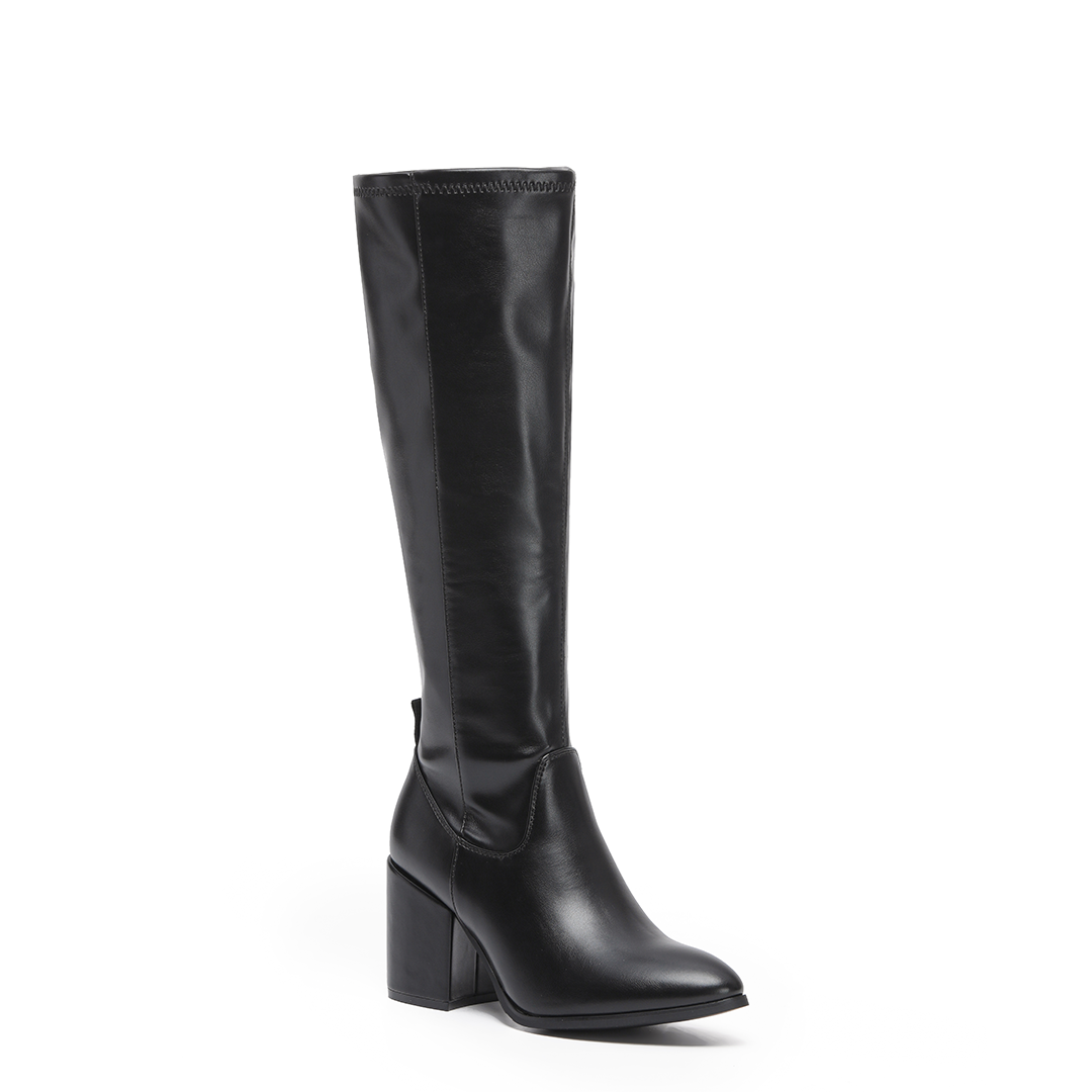 QUINN: Knee High Heeled Zip Up Long Boots