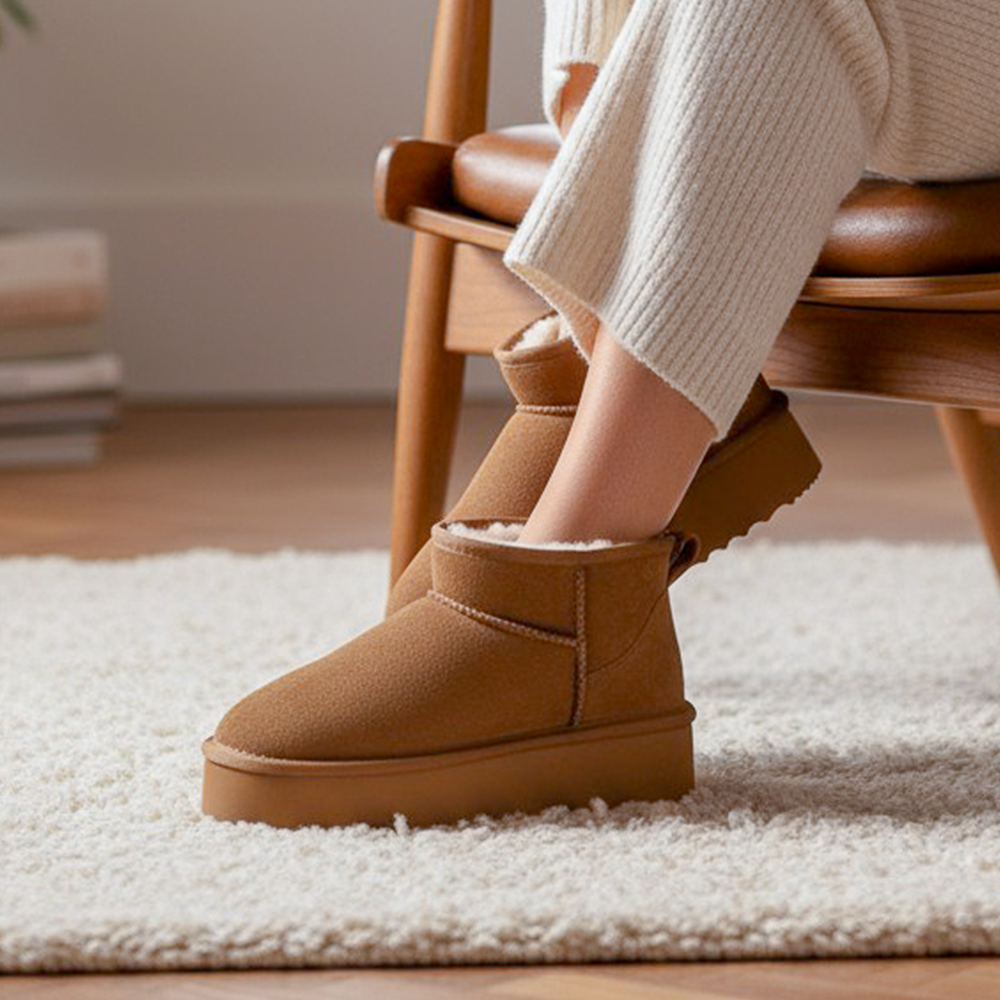 MIRA: Platform Pull On Fur Lined Slipper Boots