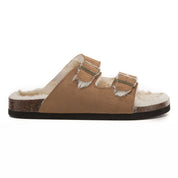 CRYSTAL: Suede Open Toe Twin Buckle Sandals