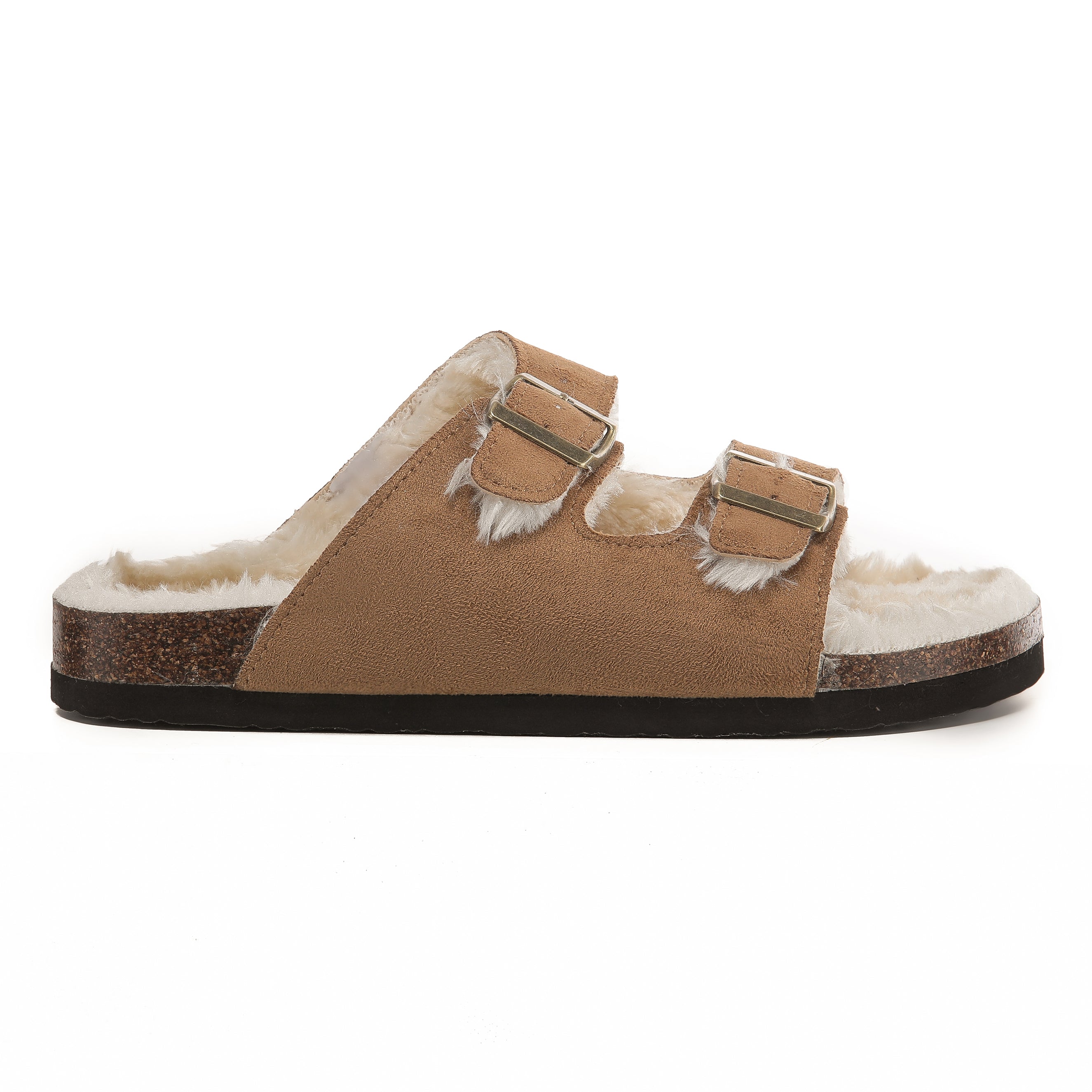 CRYSTAL: Suede Open Toe Twin Buckle Sandals