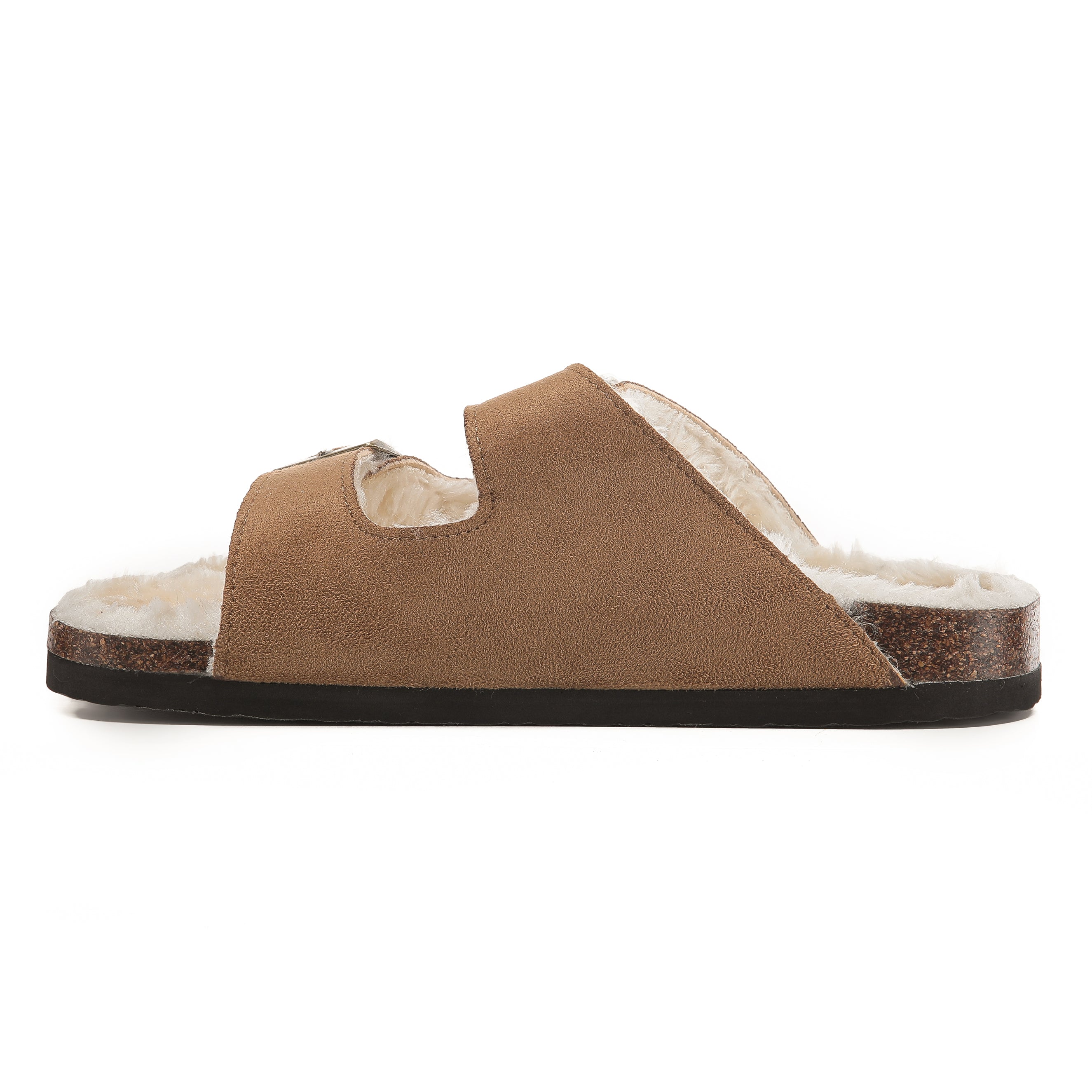 CRYSTAL: Suede Open Toe Twin Buckle Sandals