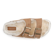 CRYSTAL: Suede Open Toe Twin Buckle Sandals