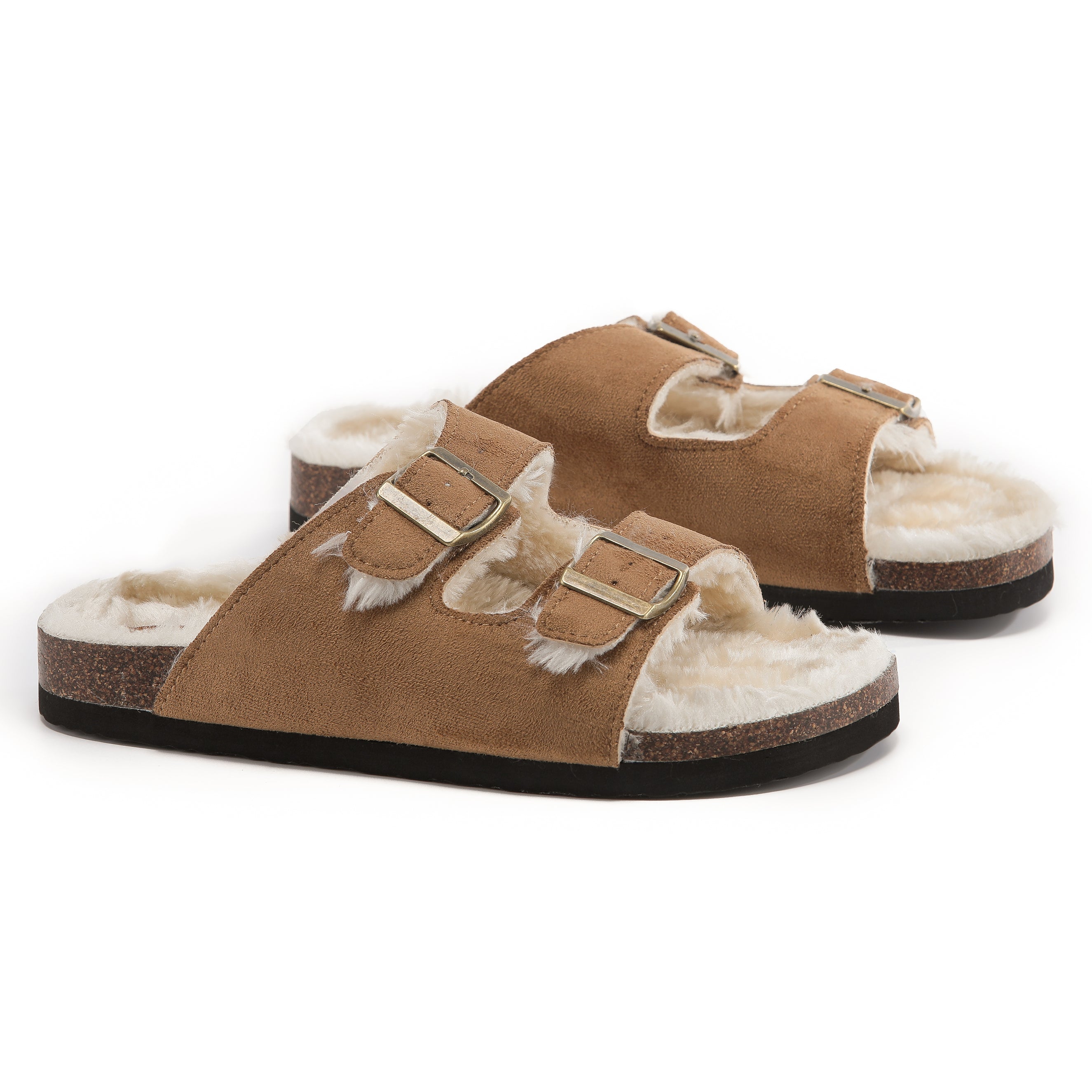 CRYSTAL: Suede Open Toe Twin Buckle Sandals