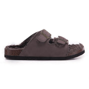 CRYSTAL: Suede Open Toe Twin Buckle Sandals