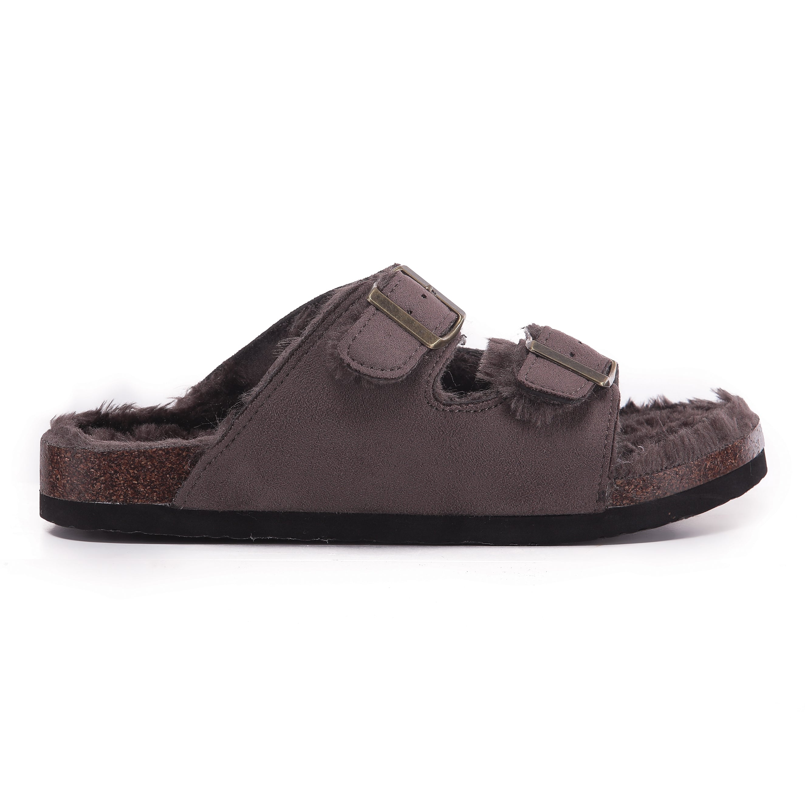 CRYSTAL: Suede Open Toe Twin Buckle Sandals