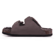 CRYSTAL: Suede Open Toe Twin Buckle Sandals