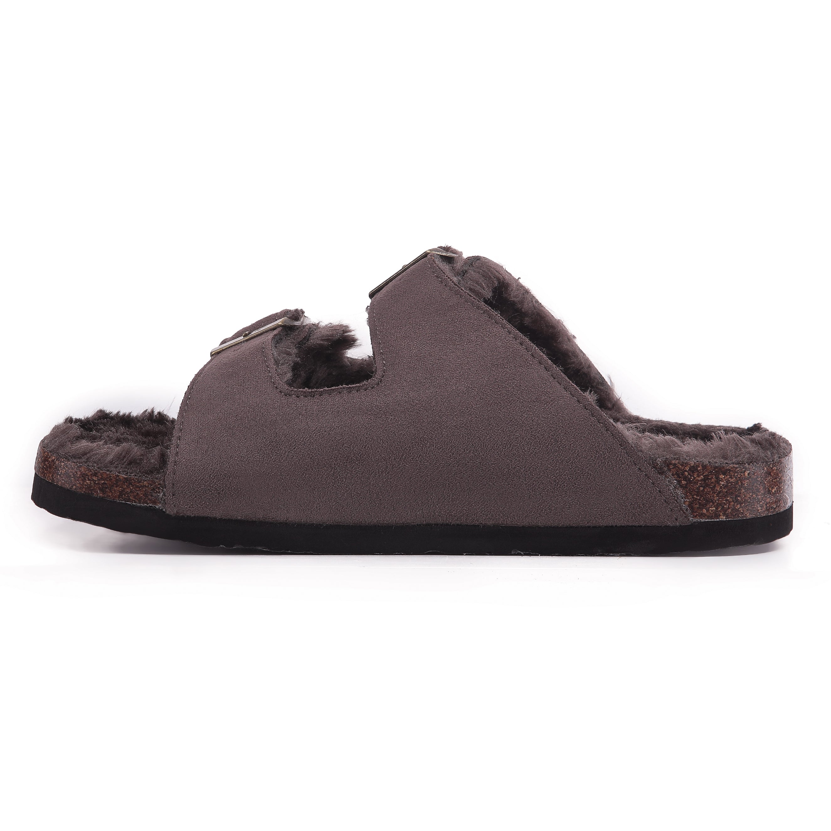 CRYSTAL: Suede Open Toe Twin Buckle Sandals