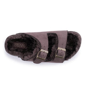 CRYSTAL: Suede Open Toe Twin Buckle Sandals