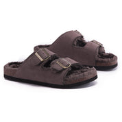 CRYSTAL: Suede Open Toe Twin Buckle Sandals