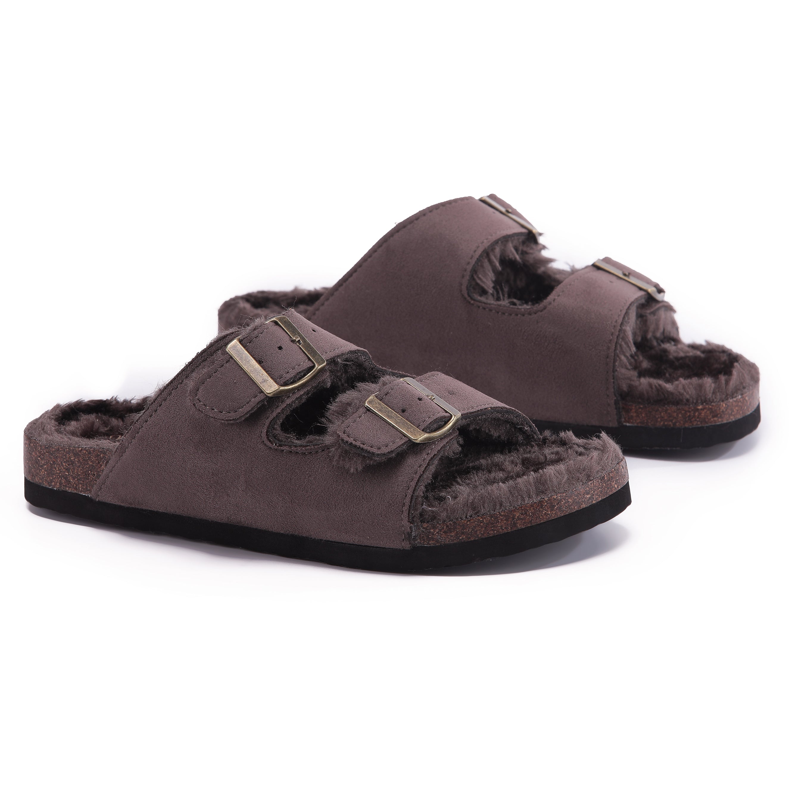CRYSTAL: Suede Open Toe Twin Buckle Sandals