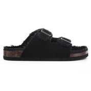 CRYSTAL: Suede Open Toe Twin Buckle Sandals