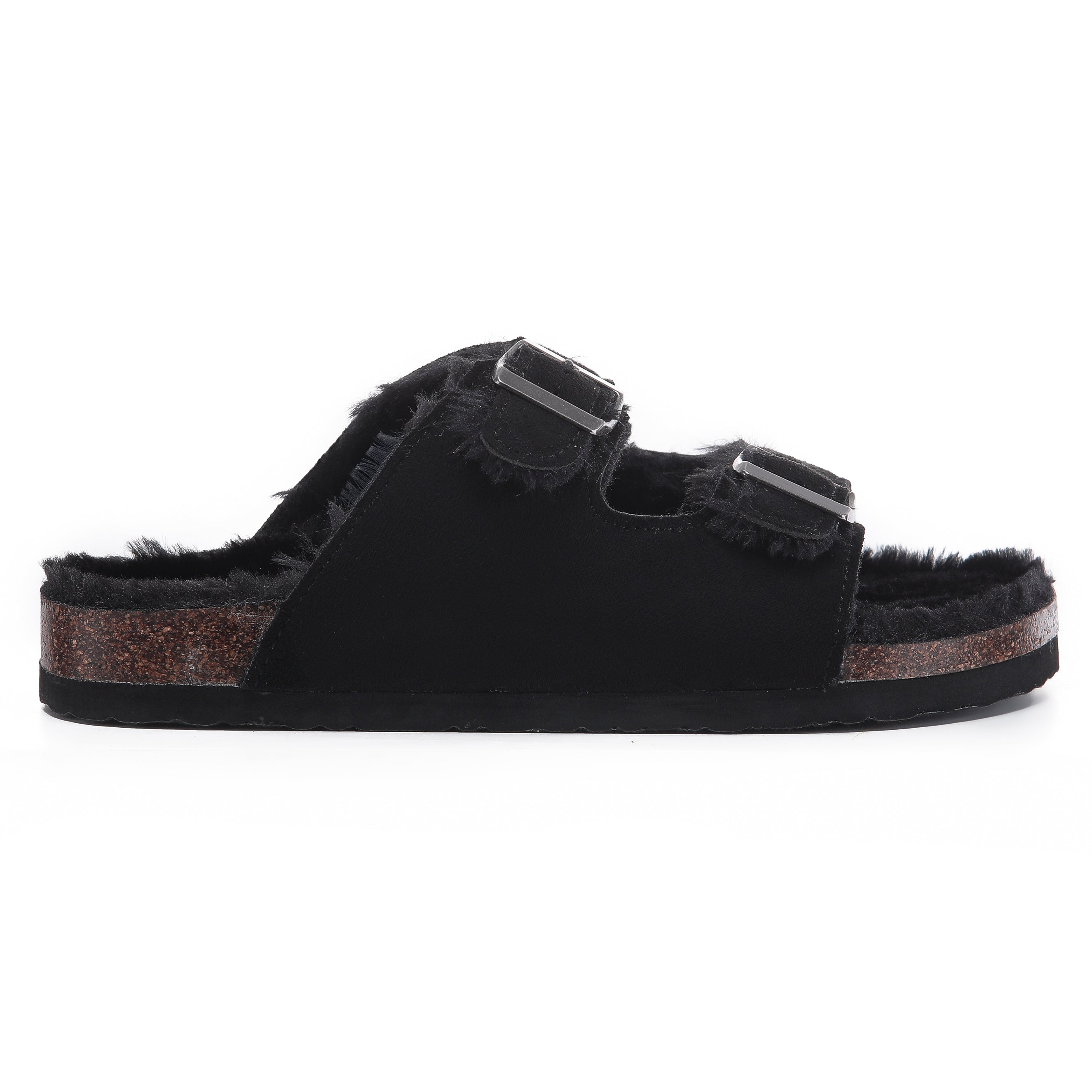 CRYSTAL: Suede Open Toe Twin Buckle Sandals
