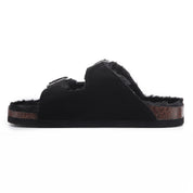 CRYSTAL: Suede Open Toe Twin Buckle Sandals