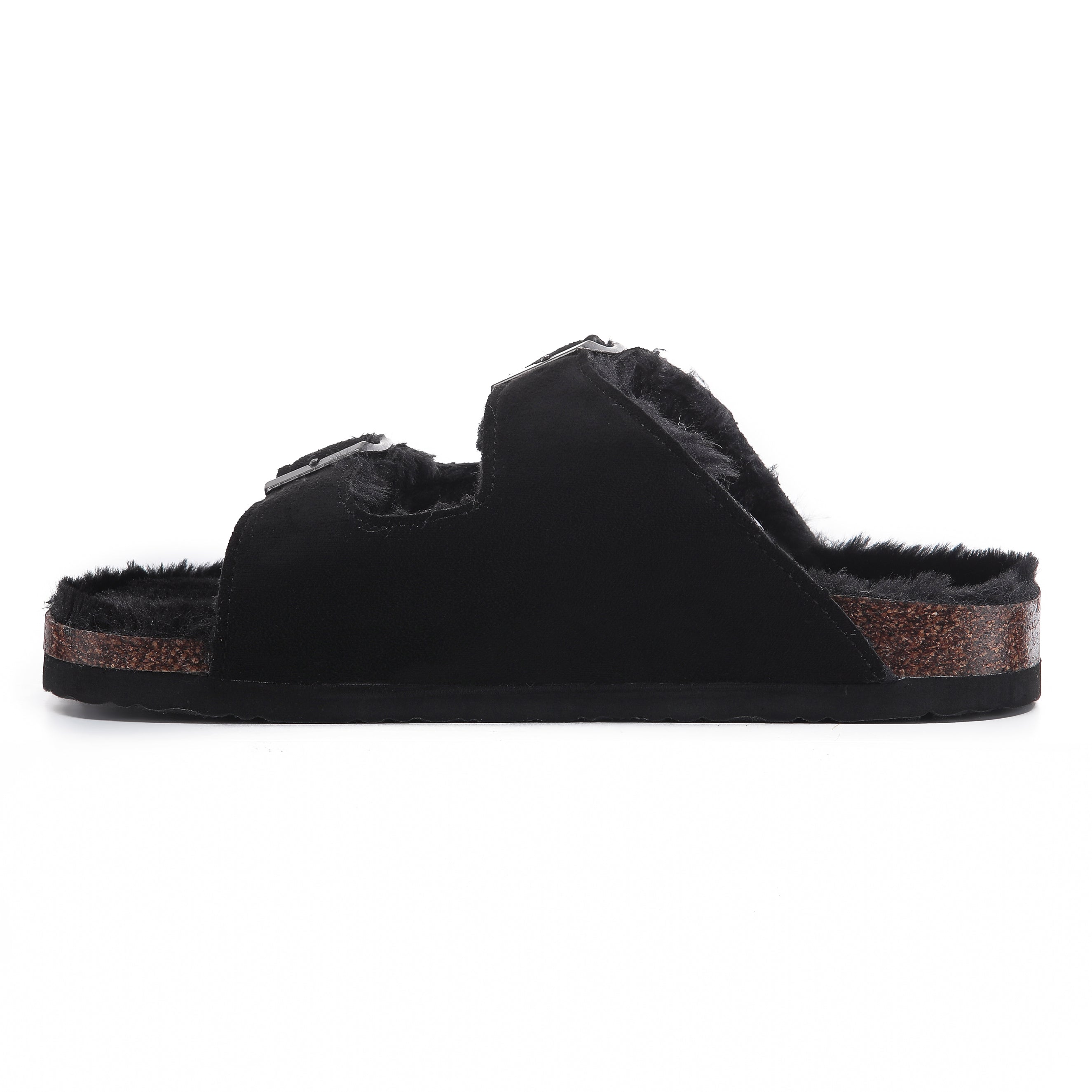 CRYSTAL: Suede Open Toe Twin Buckle Sandals