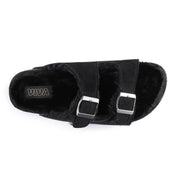 CRYSTAL: Suede Open Toe Twin Buckle Sandals