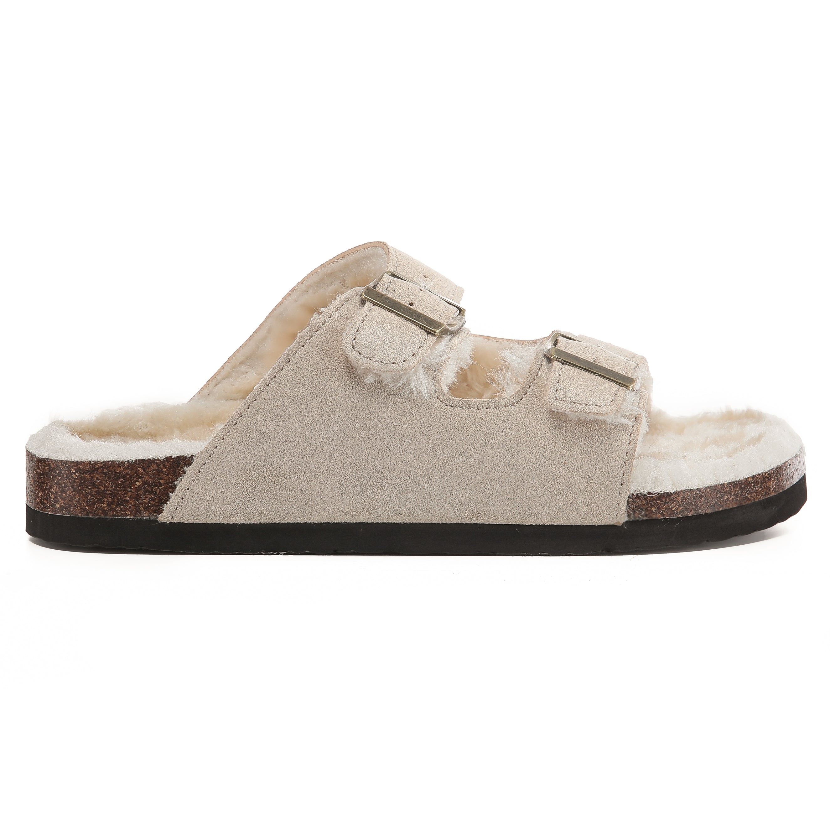 CRYSTAL: Suede Open Toe Twin Buckle Sandals