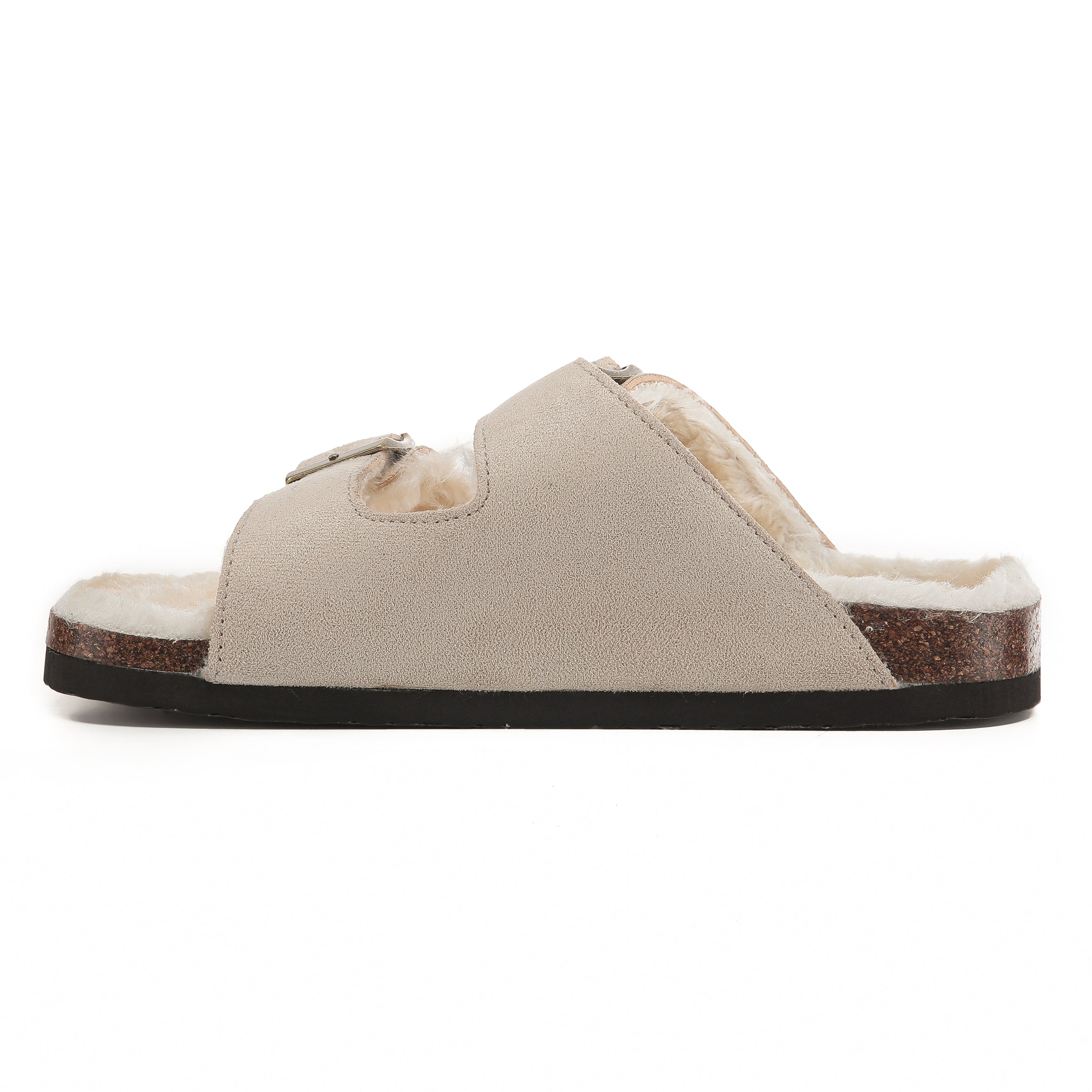 CRYSTAL: Suede Open Toe Twin Buckle Sandals