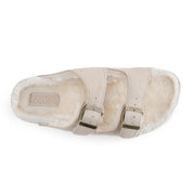 CRYSTAL: Suede Open Toe Twin Buckle Sandals