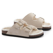 CRYSTAL: Suede Open Toe Twin Buckle Sandals