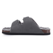 CRYSTAL: Suede Open Toe Twin Buckle Sandals