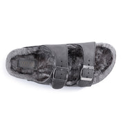 CRYSTAL: Suede Open Toe Twin Buckle Sandals