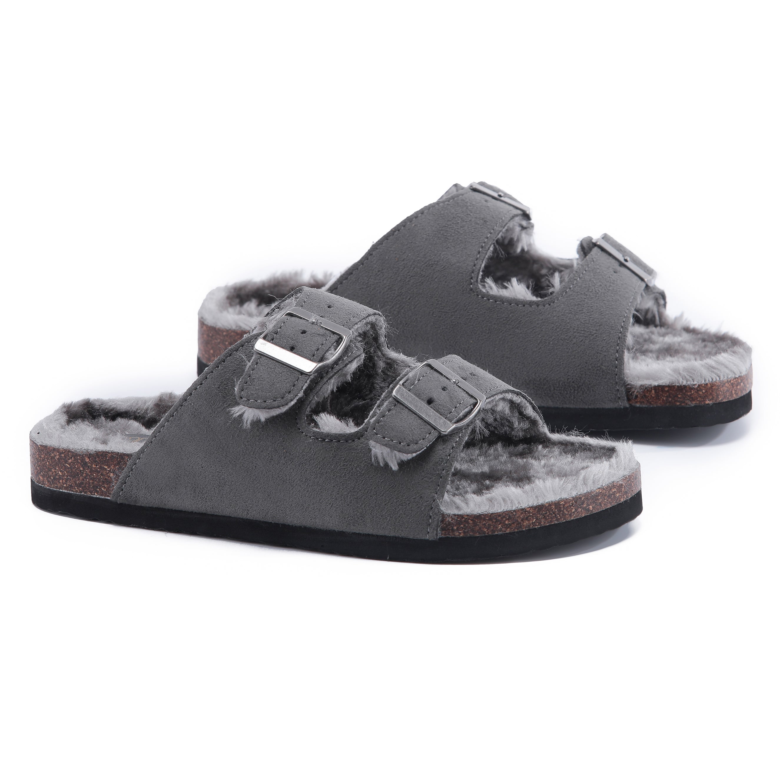 CRYSTAL: Suede Open Toe Twin Buckle Sandals