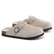 MAYA: Suede Slip-On Buckle Clogs