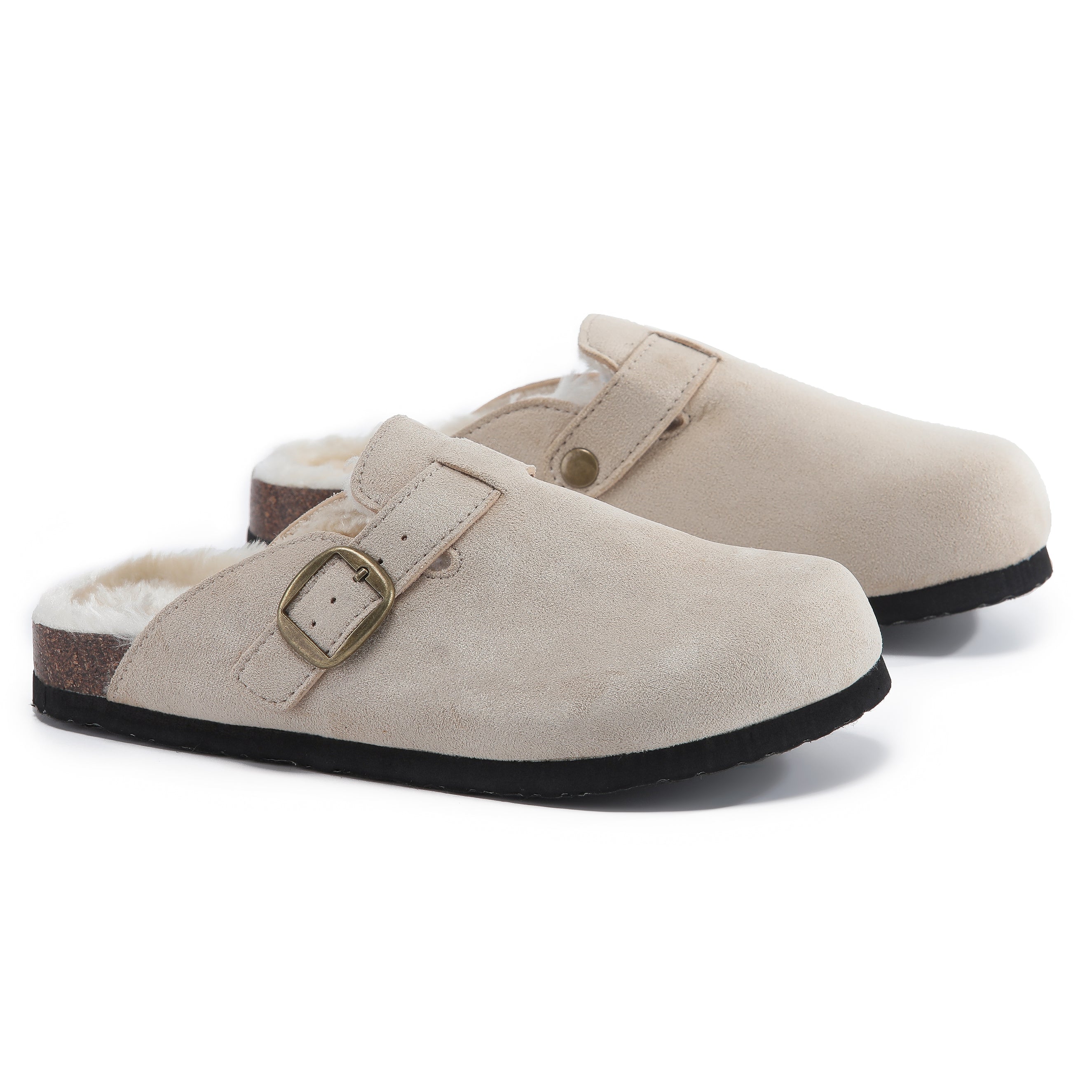 MAYA: Suede Slip-On Buckle Clogs